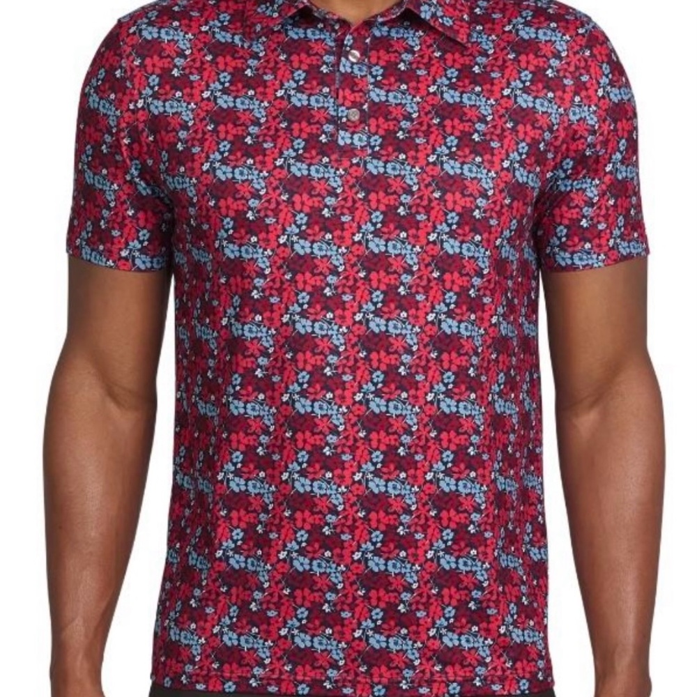 Chaps Golf Men's polo shirt Red and Blue Floral NWT light weight